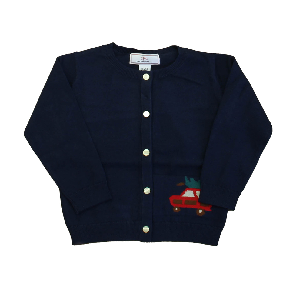 Classic Prep Navy Cardigan with Red Car Design